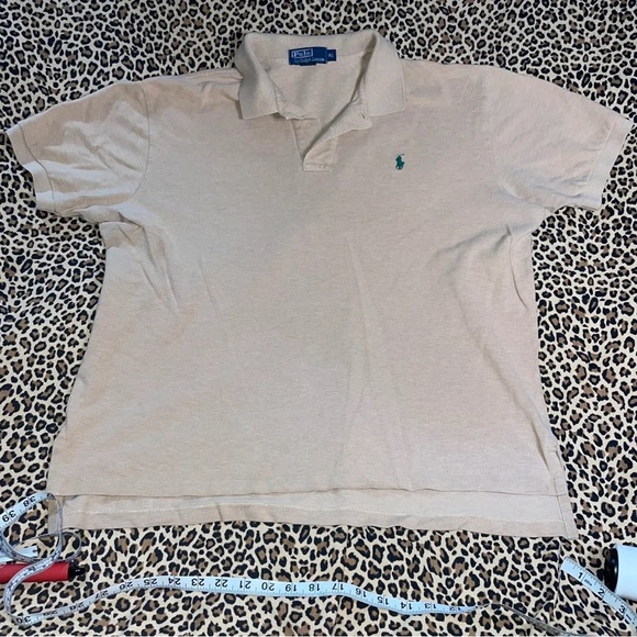 Vintage Polo Ralph Lauren XL Shirt Tan Logo Embroidered Pony Short Sleeved Top - Picture 2 of 5